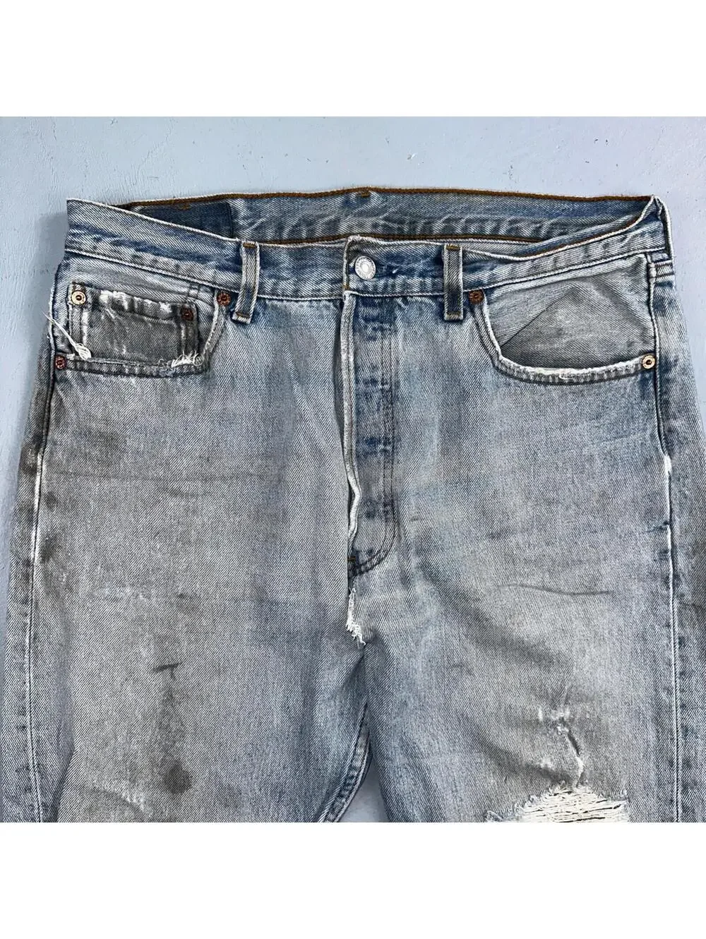 Levis 501 Vintage 90s USA XX Straight Leg Jeans Blue Thrashed 34x34 Act 33x32